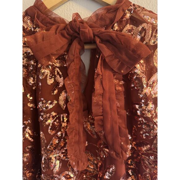 Anthropologie brown sequin ruffle blouse - Picture 6 of 8